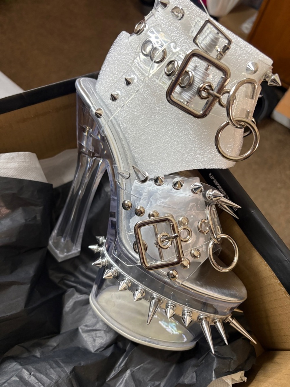 Silver Spike Platform High-Heel Sandals - Women